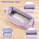 Pencil Case - 2-Layer Large Capacity Aesthetic Pencil Pouch with Strong Zipper, Handheld Stationery Organizer Pen Case with Compartments for College, office, Travel, for Women Men(Purple)