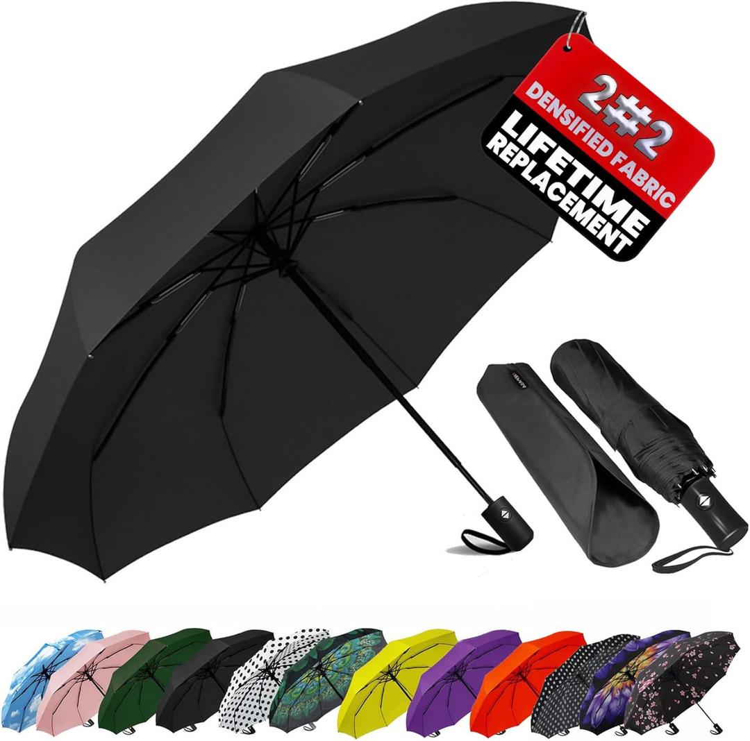 SIEPASA Compact Travel Umbrella - Windproof Auto Open/Close, Small Folding Umbrella for Rain - Lightweight & Durable with Fiberglass Frame, Waterproof Canopy - Fits Backpack, Purse, Suitcase. (Black) (42 Inch-1 Pack)