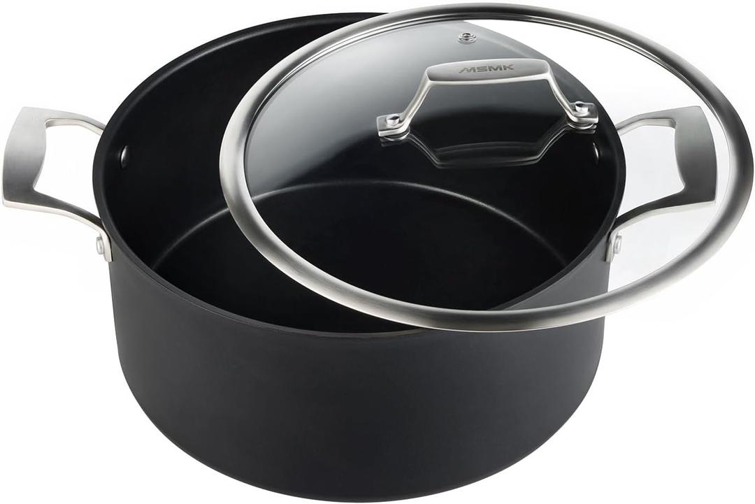MSMK 8QT Stock Pot with Glass Lid, Burnt also Nonstick, Lasting Non stick, Oven safe to 700F, Induction, Scratch-resistant Durable PFOA Free Non-Toxic