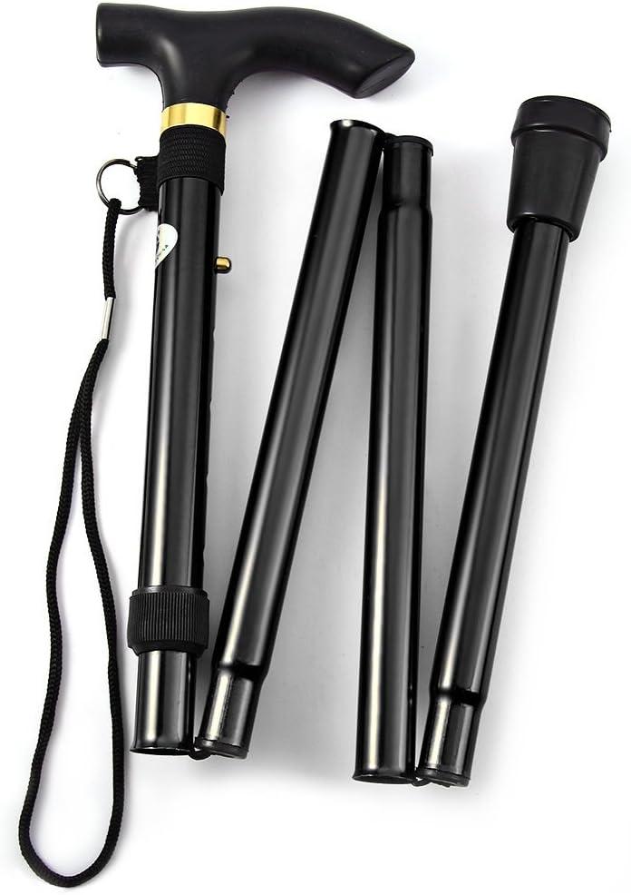 Folding Lightweight Walking Stick - Adjustable Aluminum Metal Collapsible Travel Cane with Non-Slip Rubber Base (Black)