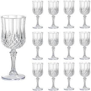 CHLJAR 7oz Plastic Vintage Drinking Glasses Wine Glasses Vintage Champagne Flutes Unbreakable Wedding Glassware Crystal Water Goblets Reusable Drinkware (Clear, 11 PCS)