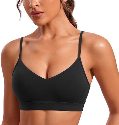 CRZ YOGA Butterluxe V-Neck Sports Bras for Women - Adjustable Thin Straps Padded Yoga Top Basic Wireless Camisole M