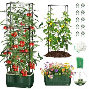 2 PackTomato Planter with Trellis, Self Watering Planter Box with Trellis, Vertical Raised Garden Bed Planter for Climbing Vegetables Indoor Outdoor Patio