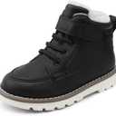 HOMEHOT Boys Fashion Boots High Top Sneakers Faux Leather (toddller/littile kids) (4 Big Kid, Black With Fur)