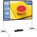 Projector Screen Portable Outdoor Movie: Projection Screens Stand 4K Cinema 1450MM ×    1600MM inch for Camping White