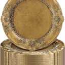 Mifoci Antique Gold Charger Plates Set of 24 Plastic Gold Chargers for Dinner Plates Decorative 13" Round Plate Bulk with Embossed Rim for Dinner, Party, Wedding(Classic)