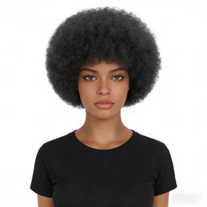 Afro Wig - Short Afro Wigs for Black Women, Wear and Go 70s Wig for Women, Machine Made Short Wigs Human Hair Natural Color 1B