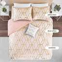 Comfort Spaces Vivian Comforter Set Ultra Soft All Season Lightweight Modern Geometric Glam Metallic Print Bedding, Matching Sham, Decorative Pillow, Full/Queen, Geometric Blush/Gold