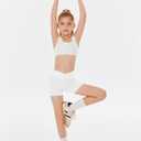 Girls Athletic Shorts Slim Tummy Control V Cross Waist Short Leggings Bike Dance Gymnastics Shorts (White, M)
