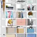 Mavivegue Book Shelf, 18 Cube Storage Organizer, DIY Bookcase, Metal Cube Bookshelf, Tall Book case for Bedroom, Living Room, Office, Closet Storage Organizer, Black Cubicle Storage Rack-White