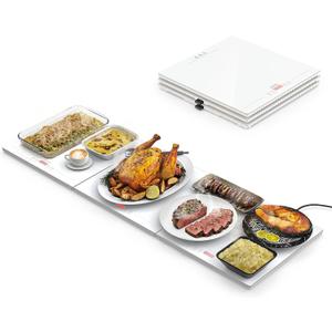 FEPPO Warming Trays for Buffets Party, Extra-Long 47"x15" 3-in-1 Modular Food Warmer with Independent Temp & Timer Control, Glass Food Warming Mat, Ideal for Catering & Gatherings