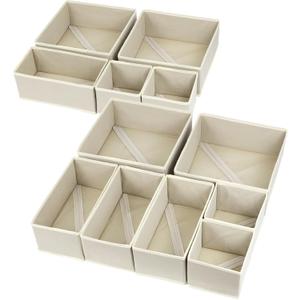 12 Pack Drawer Organizers, Drawer Dividers Storage Bins, Foldable Drawer Organizers for Clothing, Clothes Drawer Organizer for Underwear, Folded Clothes, Baby Clothing, Socks, Bra, Towels, Ties (Beige)