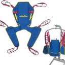 Full Body Patient Lift Sling Size S, Toileting Transfer Slings, Head and Back Support, Split Legs with Commode Opening, 5 Handles, 6 Straps, Lifting Sling Compatible with Various of Lifts