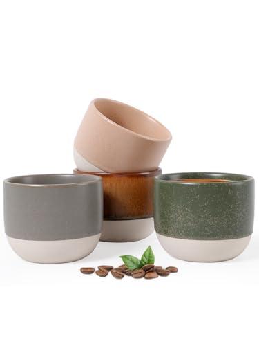 INGOFIN Ceramic Espresso Cup Set of 4-4.2 oz Espresso Cup for Coffee and Tea, Modern Porcelain Glazed Demitasse Cups, Microwave Dishwasher Safe Mugs, Suit for Espresso Machine, Mix
