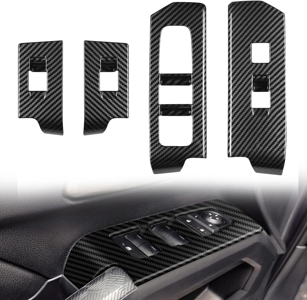 Window Lift Control Switch Button Decorative Panel Cover Fit for 4Runner 2025 2026 SR SR5 TRD Limited/Platinum (Carbon Fiber) 4PCS 4Runner Accessories