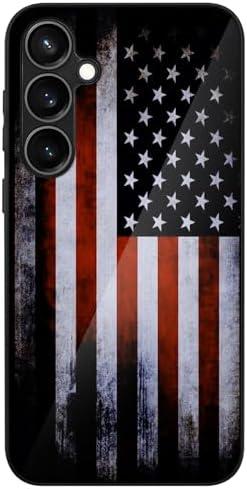 Tnarru for Samsung Galaxy S24+ Case [Support Wireless Charging] Hard PC Back & Soft TPU Non-Slip Sides Scratchproof Protective Cover Slim Thin Case for Samsung Galaxy S24 Plus American Flag