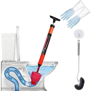 Toilet Plunger Set - High Pressure Toilet Plunger for Bathroom, Toilet Brush, Rubber Gloves - Powerful Air Drain Unclogger & Heavy - Duty Clog Remover for Bathroom Drains and Pipes