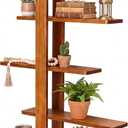 Pinkunn Floating Shelves for Wall, 5 Tier Wall Mounted Shelf Unit with 19.7 Inch Pine Wood Shelves and Walnut Frame, Decorative Plant Photo Book Display Shelf for Living Room Bedroom Bathroom, 38.6 x 6.3 x 2.4 inches