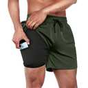 BRISIRA Mens Swim Trunks Swim Shorts Quick Dry 5 inch Inseam Beach Shorts with Compression Liner and Zipper Pocket, Size M