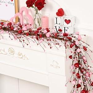 2 Pcs Valentine's Day Decor, 6 Ft Valentine's Day Garland for Mantel, Valentines Day Centerpiece for Table, Red Pink Heart Garland, Valentines Day Decorations for Spring Wedding Fireplace Table Décor