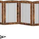 HOOBRO Indoor Dog Gate with Support Feet, 31.5 Inch 4 Panels, Freestanding Pet Gate for Doorway, Stairs, Folding Dog Fence, 360 Hinge for Easy Access, Sturdy Iron Pipe, Rustic Brown BF64PP03