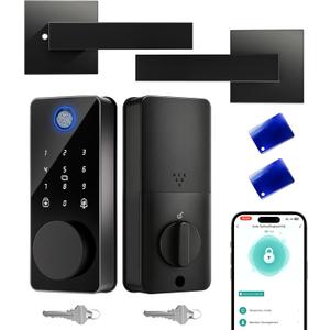 IBLOG Smart Deadbolt Lock with 2 Handle Set, 5-in-1 Keyless Entry Door Lock with Fingerprint, APP Control, Auto Lock, IP54 Waterproof, Temporary Passcode for Front Door