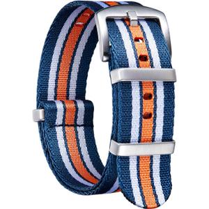 BINLUN Nylon Watch Band Thick G10 Premium Ballistic Nylon Multicolor Replacement Watch Straps with Stainless Steel Buckle for Men Women 18mm 20mm 22mm 24mm (Blue&White&Orange)