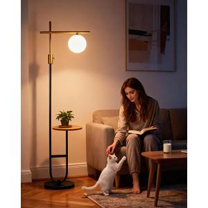 Lightdot 66IN Gold&Black Dimmable Floor Lamps with Table, Modern Standing Tall Lamp with Globe Shade, Cross-Shaped Head and U-Pole Base for Living Room/Bedroom/Sofa Beside/Corner Decor(Bulb Included)