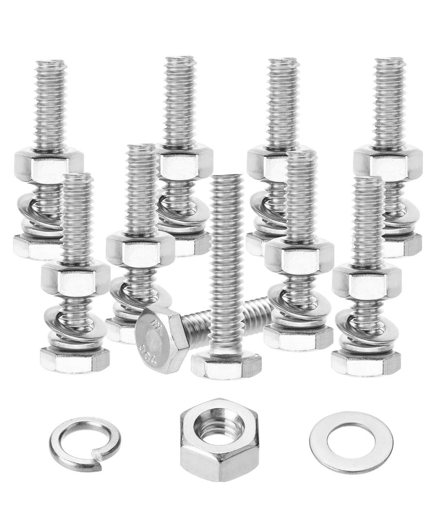 Mr. Pen- Nuts and Bolts Set, 1/ 4"-20x1-1/ 4, 10 Sets, Stainless Steel, Hex Head Nut and Bolt Set, Flat & Lock Washers