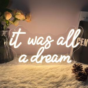 It Was All A Dream Neon Sign Personalized Home Wall Decor LED Neon Light Signs Birthday Wedding Christmas Living Room Business Clothes Shopping Mall Decorations Girl Boy Gift USB Warm White 4021.1 CM