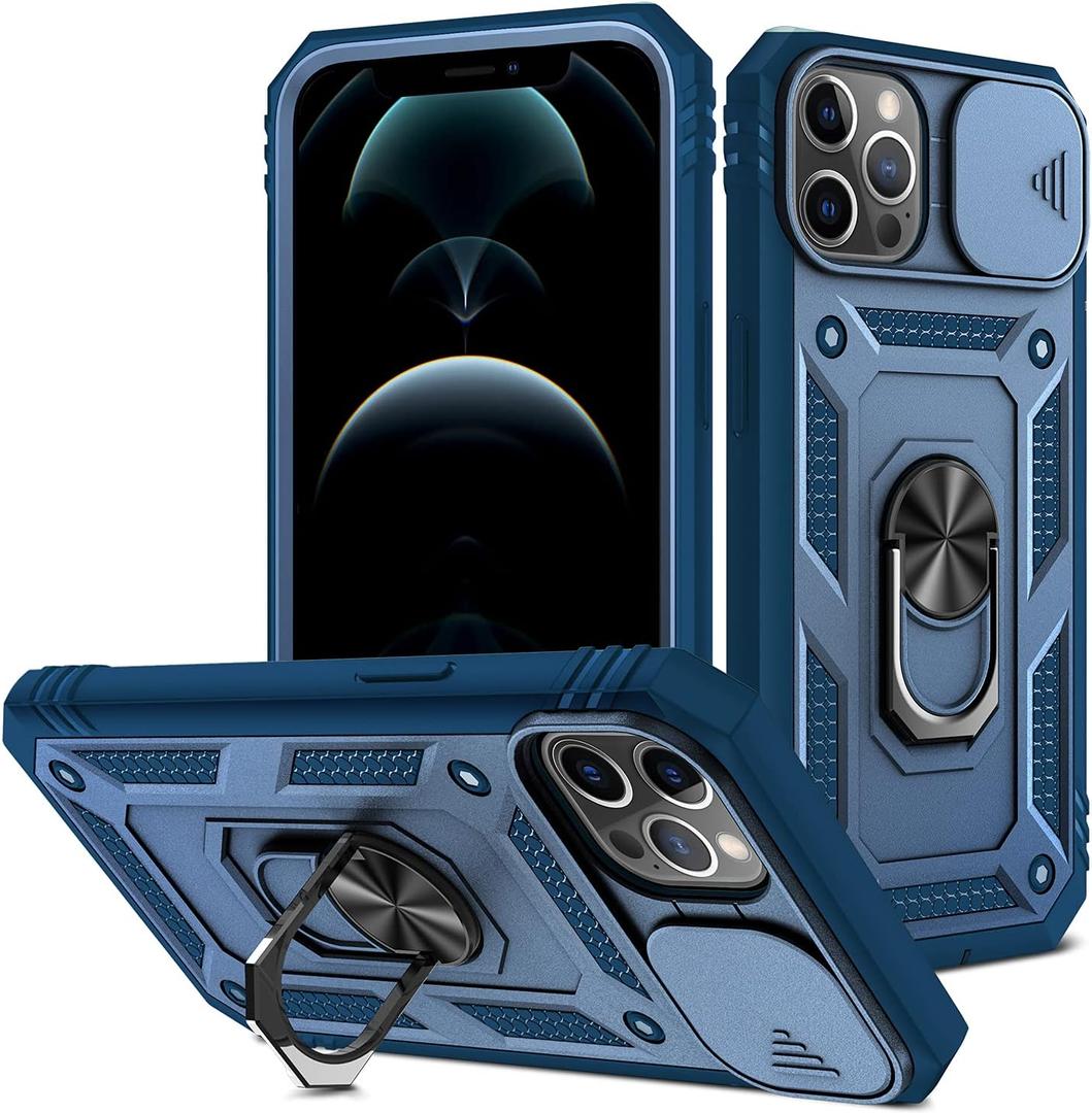 for iPhone 13 Pro Max Case with All-Angle Rotating Kickstand & Sliding Camera Cover - Heavy Duty Shockproof Protective Cover, Blue