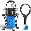 6-Layer RV Water Filter with Stand and Pressure Gauge, 3/4" GHT Metal Threads Inline Water Filter, Removes Sediments, Chlorine, VOCs, Heavy Metals, Bad Taste, Odor, and More