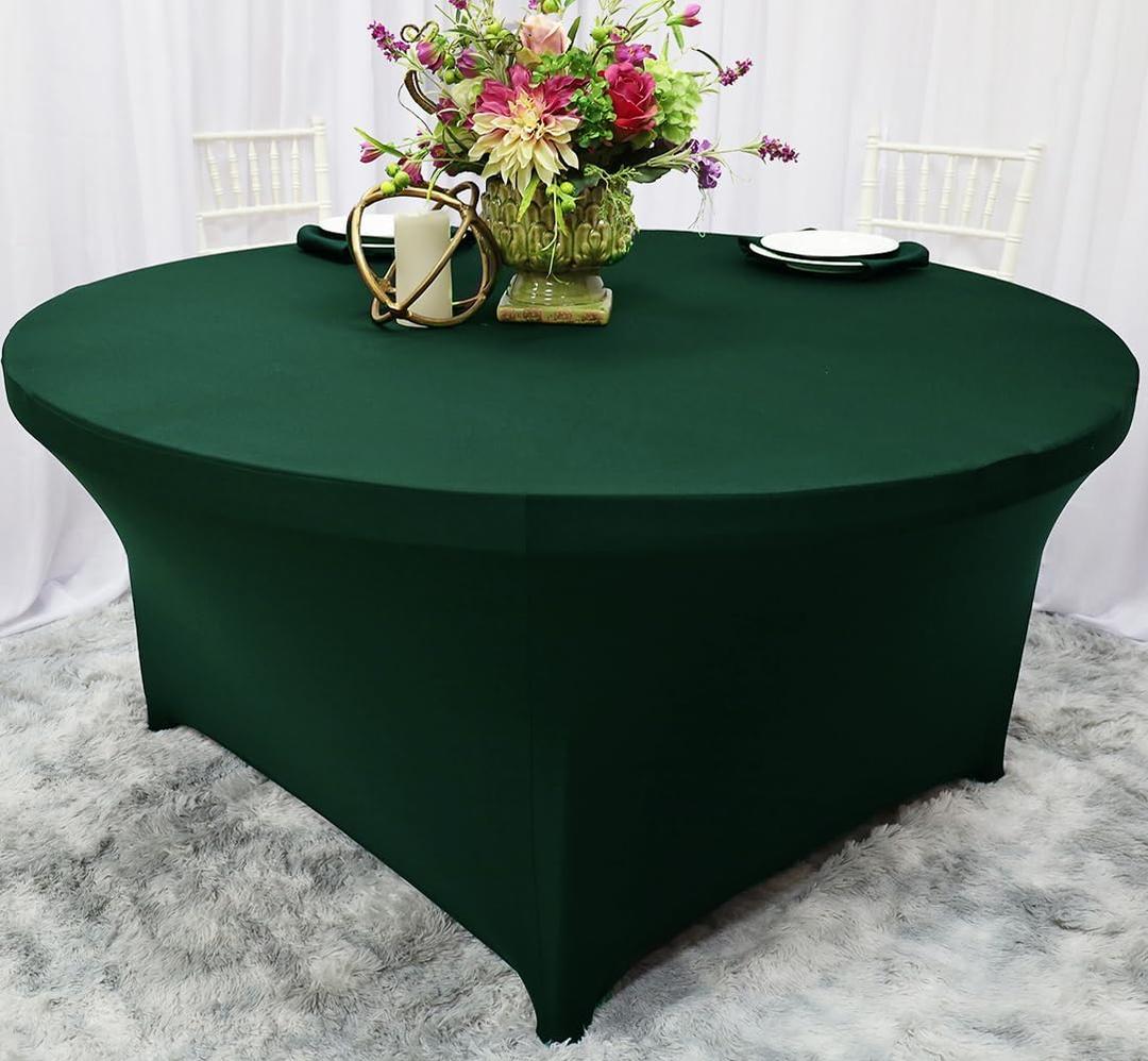 Wholesale (200 GSM) 5 FT (60 in) Round Spandex Stretch Fitted Table Cover Tablecloths - Hunter Green