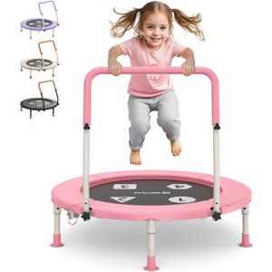BCAN 36'' Toddler Trampoline, ASTM Certified-Foldable Mini Trampolines for Kids Ages 1-6, Adjustable Handle, Safety Pad & Foldable Legs, Baby Trampoline Indoor/Garden, Gift for Boy and Girl (Pink)