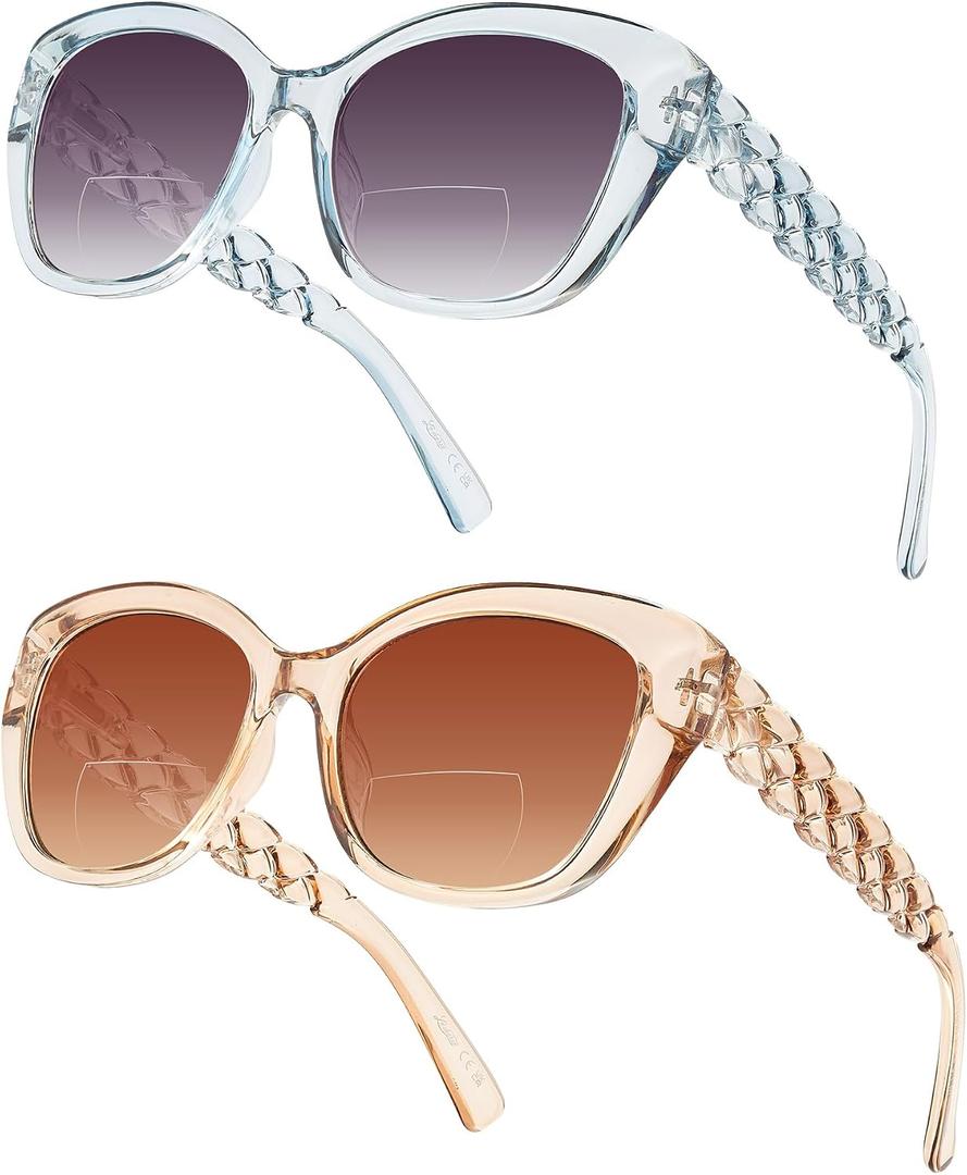 LADEESSE Reading Sunglasses for Women - Stylish Bifocal Sunglasses with Readers Built-in - UV400 Protection - 2 Pack, +2.25