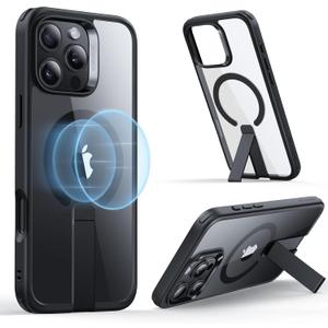 ESR for iPhone 16 Pro Max Case with Kickstand, Compatible with MagSafe, Magnetic Case for iPhone 16 Pro Max, Fully Adjustable Flickstand, Military-Grade Shockproof Case, Boost Series, Clear Black (Magsafe Clear Black)