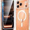 FNTCASE for iPhone 17 Pro-Max Case: Clear Magnetic Phone Cases Compatible with Magsafe Slim Anti Yellowing Military Grade Drop Protection Rugged Protective Transparent Cell Cover (B-Glitter Magnetic)