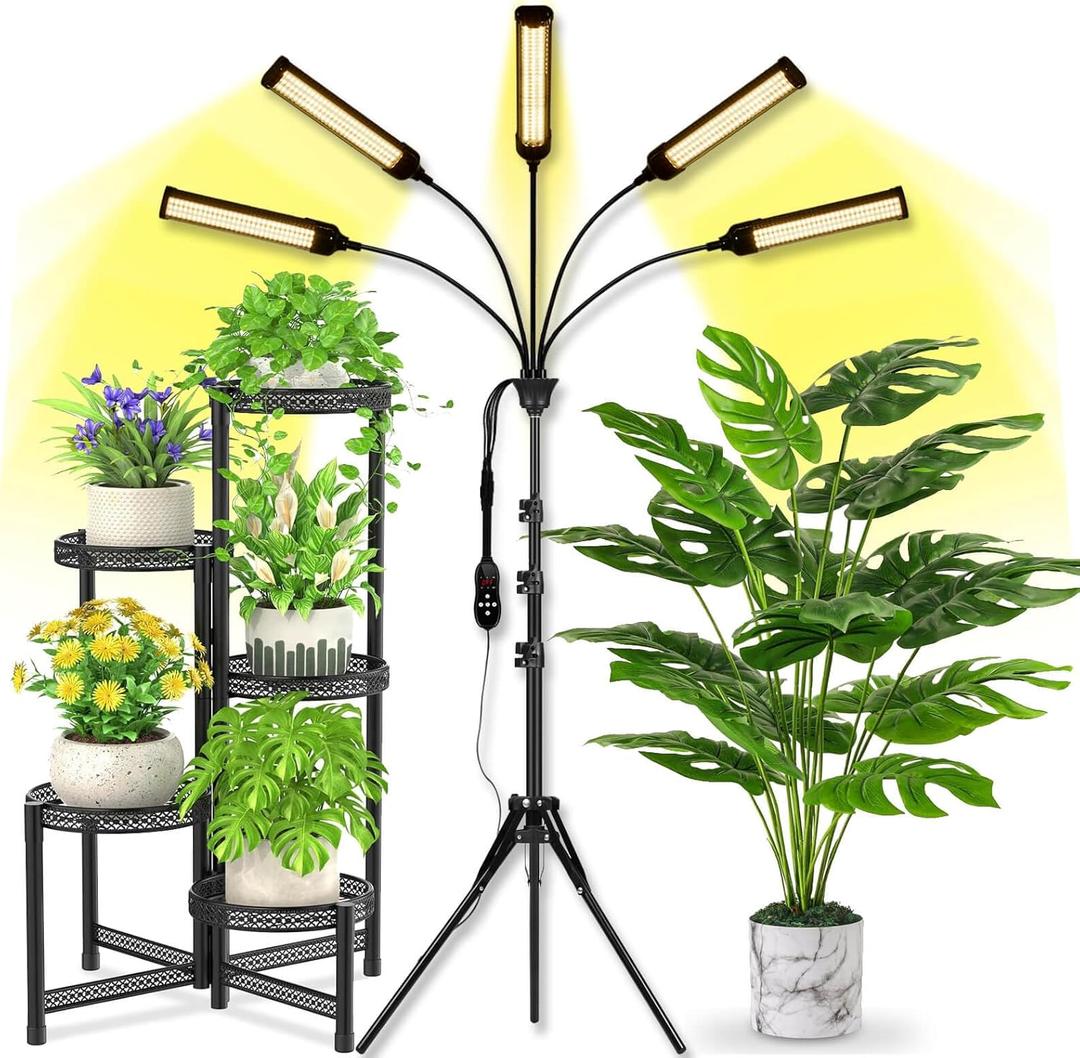 LED Grow Lights for Indoor Plants 5 Heads 450 LEDs Full Spectrum, Plant Lights for Indoor Growing with Stand, Plant Grow Lights with Auto 3/6/9/12/15/18H Timer for Indoor Tall Plants.
