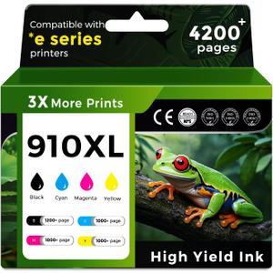 910XL Ink Cartridges Combo Pack Replacement for HP 910 XL Ink Cartridges Black and Color HP910 HP910XL for OfficeJet Pro 8015e 8025e 8022e 8028e 8035e 8020 8035 8028 8025 Printer(BK/C/M/Y,4 Pack)