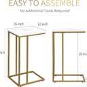 Possile C Shaped End Table Set of 2, Small Side Table for Sofa and Bed, Couch Tables That Slide Under, Snack Side Table for Living Room, Bedroom, White Faux Marble and Gold