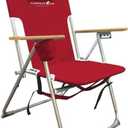 CARIBBEAN JOE Folding Beach Chair, 4 Position Portable Backpack Foldable Camping Chair with Headrest, Cup Holder, and Wooden Armrests, 350lbs Capacity
