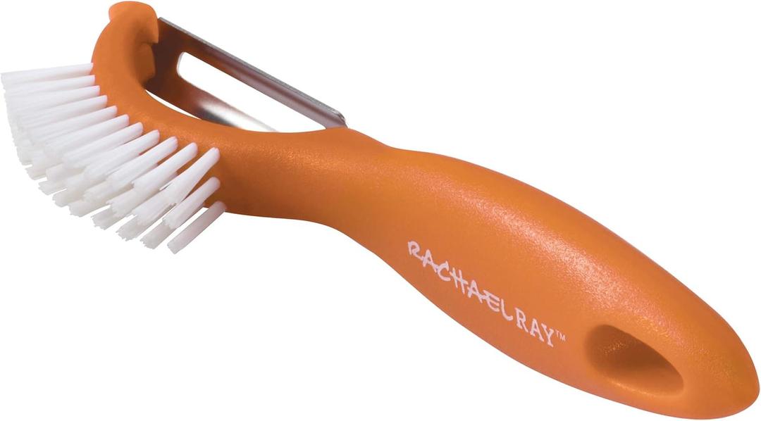 Rachael Ray Kitchen Gadgets Vegetable/Fruit Peeler with Brush, 3-In-1 Tool, Orange