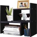 TY ARTS & CULTURE - Expandable Wood Desktop Storage Organizer Multipurpose Desk Bookshelf Case Display Shelf Rack Counter Top Bookcase for Office Home | Black