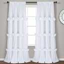 Homechoice Decor Thermal Insulated Blackout Window Curtains, 54" W x 84" L x 2 Panels, Boho Ruched Window Treatments with 3 Rows of Butterfly Flowers, Rustic Rod Pocket Drapes for Room, White (LQ-30)