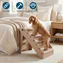 Pet Stairs - Home and Vehicle Foldable Nonslip Dog Steps with 4-Step Design - For Puppies, Kittens, and Other Small Pets by PETMAKER (Tan)