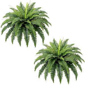 35” Artificial Boston Fern Bush Plant, 2 Faux Ferns for Outdoors Large, Fake Ferns Realistic Artificial Plants with 39 Fronds for Garden Porch Patio Home Office Living Room Decor Green