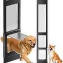 Dog Door for Sliding Glass Door with Magnetic Plastic Flat, Sliding Door Pet Doggie Door Insert with Lock, Adjustable Height No-Cut Required Doggy Door Access Renters, Apartments, Patio (Black, L)