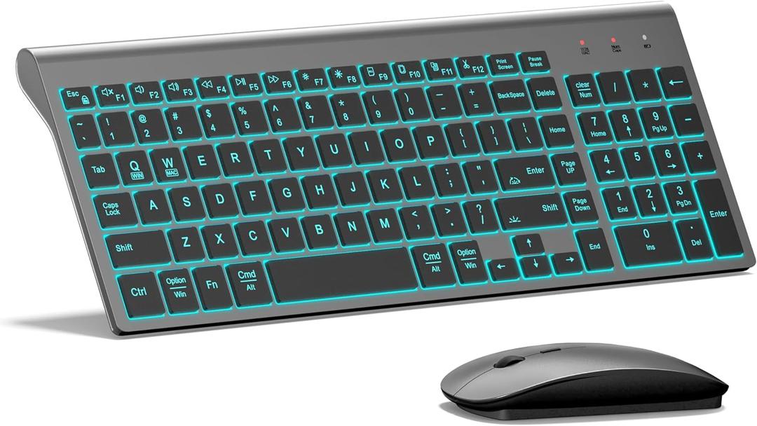 Wireless Keyboard and Mouse Ultra Slim Combo, TopMate 2.4G Silent Compact USB 2400DPI Mouse and Scissor Switch Keyboard Set with Cover, Batteries Included, for PC/Laptop/Windows/Mac  Gray Black