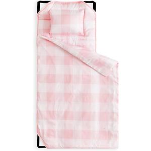 Wake In Cloud - Cot Nap Mat with Pillow and Blanket, for Toddler Kids Boys Girls in Daycare Kindergarten Preschool Pre K with Elastic Corner Straps, Buffalo Check Plaid (52"x 22")