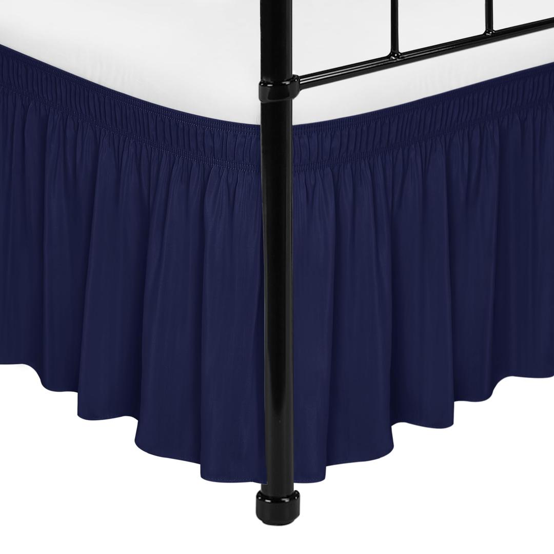 Biscaynebay Wrap Around Bed Skirts with Split Corners for Queen Beds 16" Drop, Navy Elastic Dust Ruffles Adjustable Easy Fit Wrinkle & Fade Resistant Silky Luxurious Fabric Machine Washable